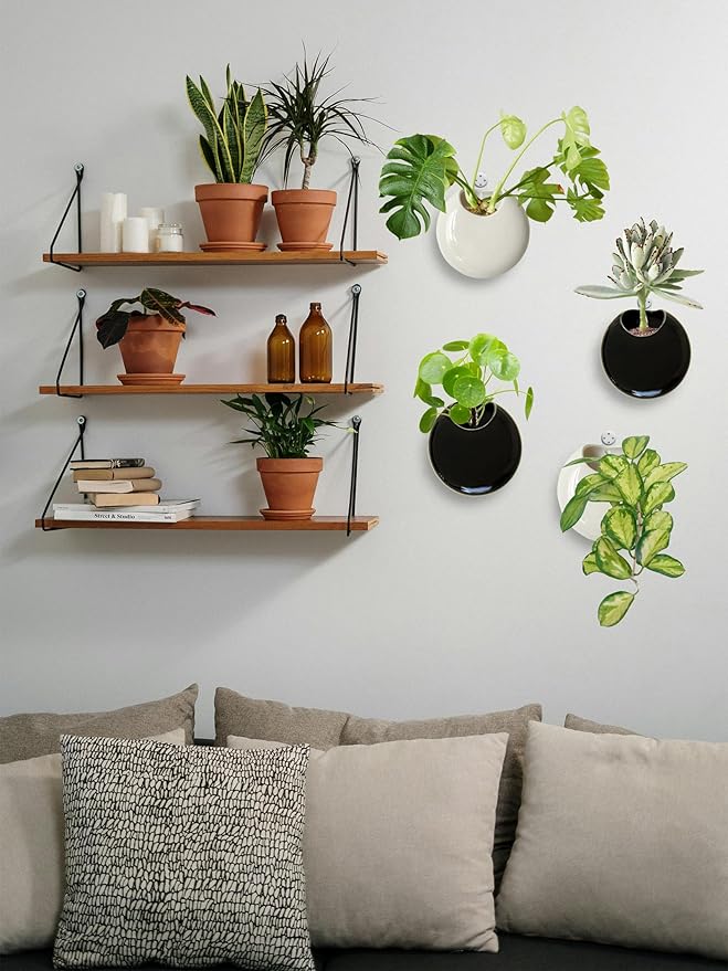 Small Wall Planters for Indoor Plants Ceramic Wall Mounted Plant Holder Go Pieces Shape Propagation Wall Hanging Pots for Plants Indoor Outdoor (White)