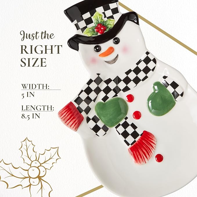 Spode Christmas Tree Snowman Dish, Dolomite Plate - Collectible Christmas Tableware, Ceramic Serveware & Party Plate for Holiday Celebrations - Dishwasher & Microwave Safe