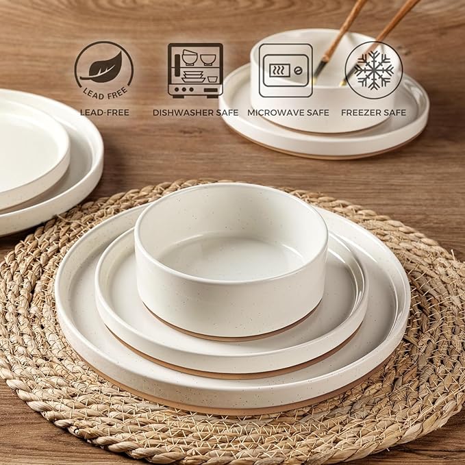 AmorArc Ceramic Dinnerware Set for 6 | Speckled Stoneware Plates and Bowls with Rustic Terracotta Underside| Scratch Resistant,Dishwasher & Microwave Safe Dishes Sets- 18pcs