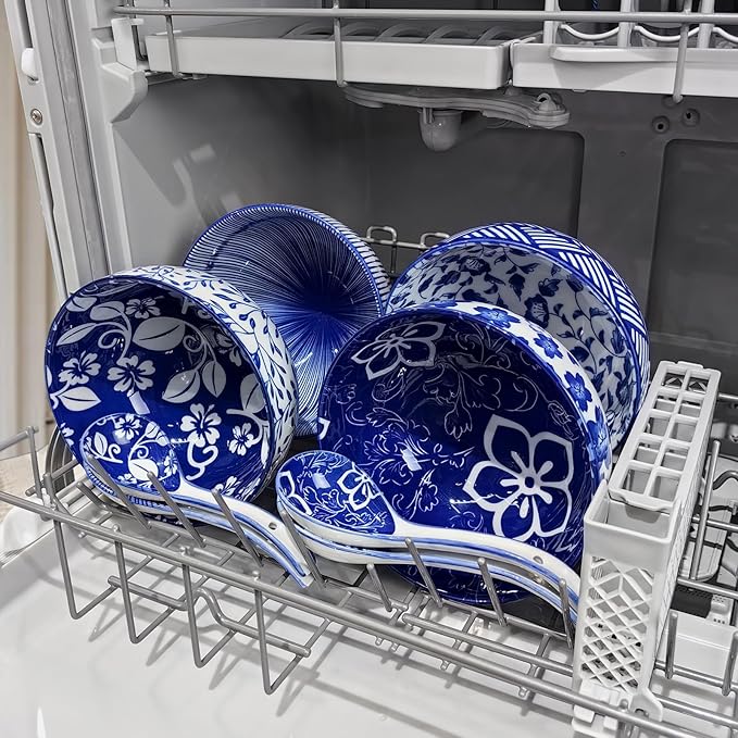 Japanese Ceramic Bowls Set of 6, 28 Oz Large Asian Porcelain Ramen Soup Salad Cereal Noodle Bowl with 6 Spoons, Deep Bowl for Kitchen Decor and Housewarming Gift, Dishwasher & Microwave Safe