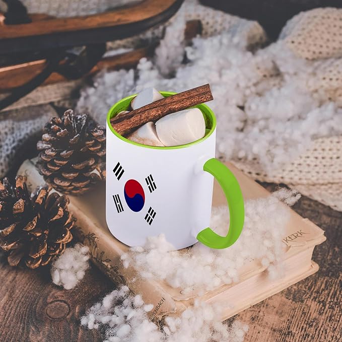 3dRose Flag of South Korea - Korean white red blue taegeuk circle black trigrams - Taiji Yinyang Taegeukgi 15oz Two-Tone Green Mug