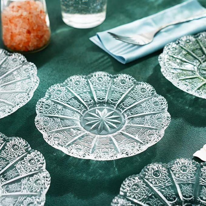 kanpura Dessert Plates 5.5 Inch Glass Plates Set of 6 Small Decorative Salad and Dessert Plates Clear Glass Dinner Plates for Appetizers, Salads, and Small Meals