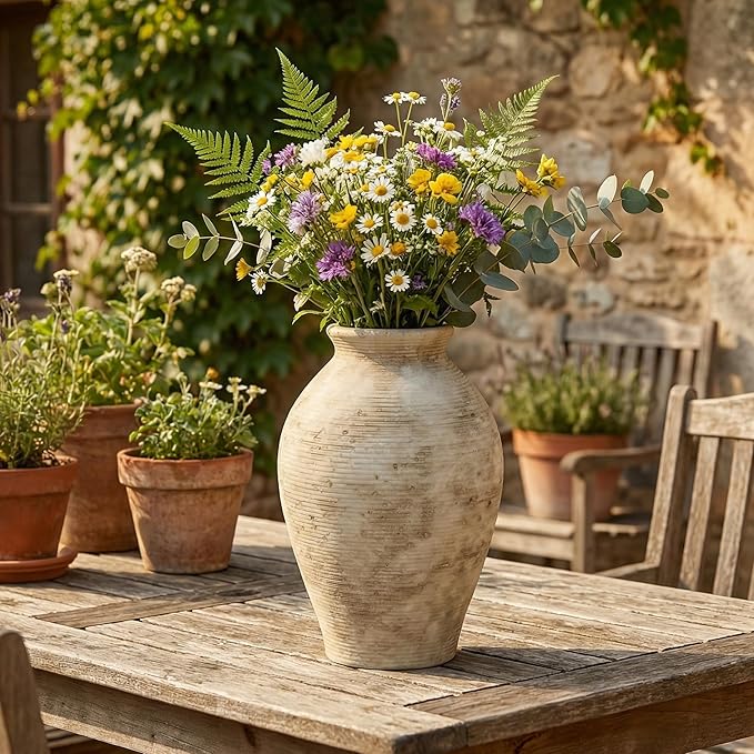 Ceramic Flower Vase Home Decor - 9 Inch Vintage Ceramic Vase Large Vases for Decor Living Room Large Ceramic Vase for Dining Room Bathroom Indoor and Outdoor Decoration