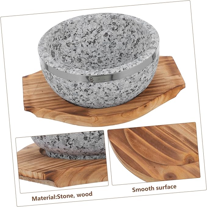 Korean Pot Stone Bowl Heat Retaining Bowl Bibimbap Tray Korean Cuisine Wood Base
