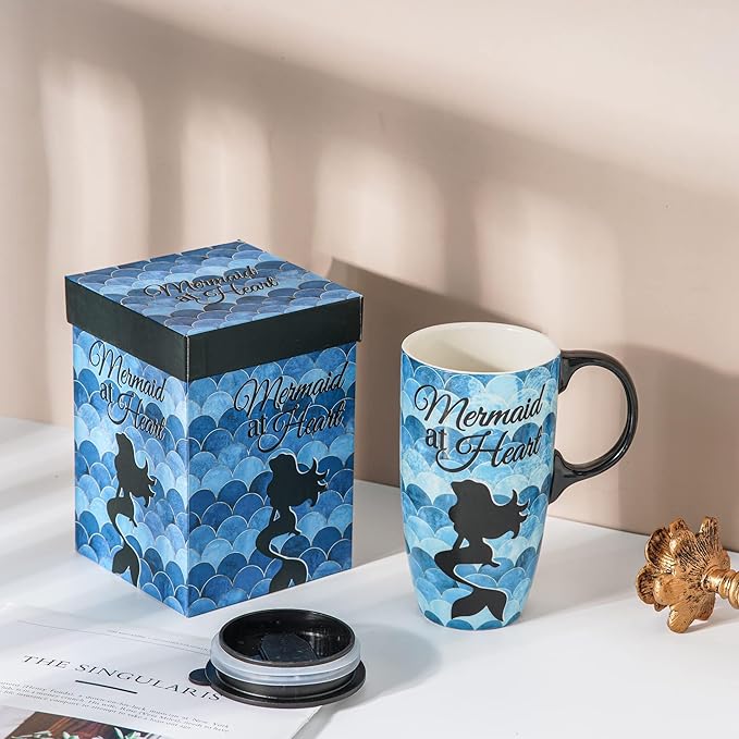 Topadorn 17oz Ceramic Travel Mug with Lid & Handle, Porcelain Coffee Cup with Gift Box, Dishwasher & Microwave Safe, for Latte,Tea, Cocoa, Milk, Home & Office