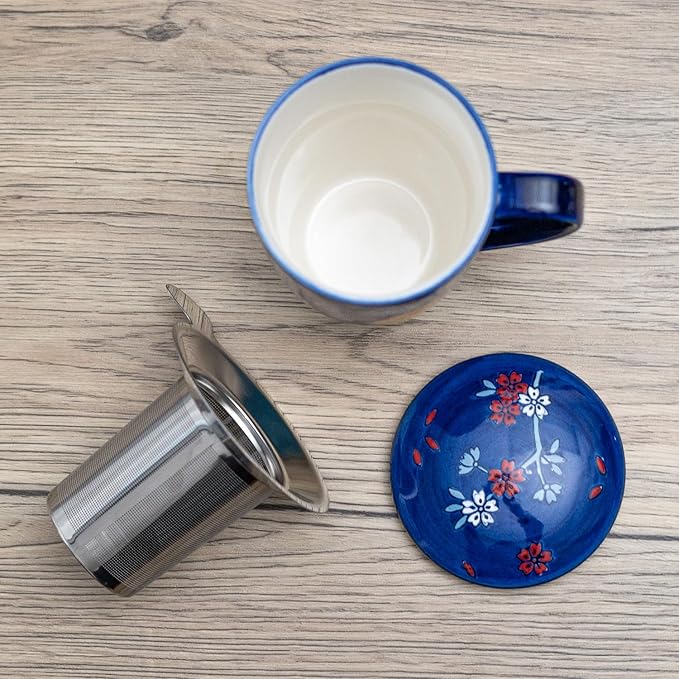 Urban Tokyo Tea Mug With Lid and Stainless Steel Infuser For Loose Leaf Tea Bag Tea Cup 15oz Porcelain Hot Beverage Everyday Use Home Office (Fuji Mountain)