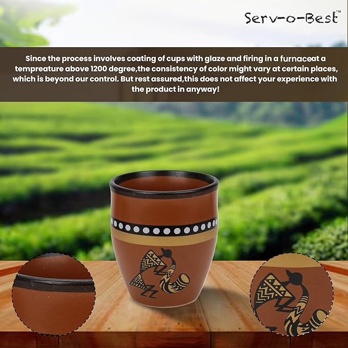 Handmade Cantaritos de Barro Ceramic Tea Cups Set – 6 Desi Kulhad Chai/Coffee (5 oz Capacity), Lead-Free, Dishwasher & Microwave Safe, Glazed, finish Clay Tea/kulhar/kullar - Brown Color