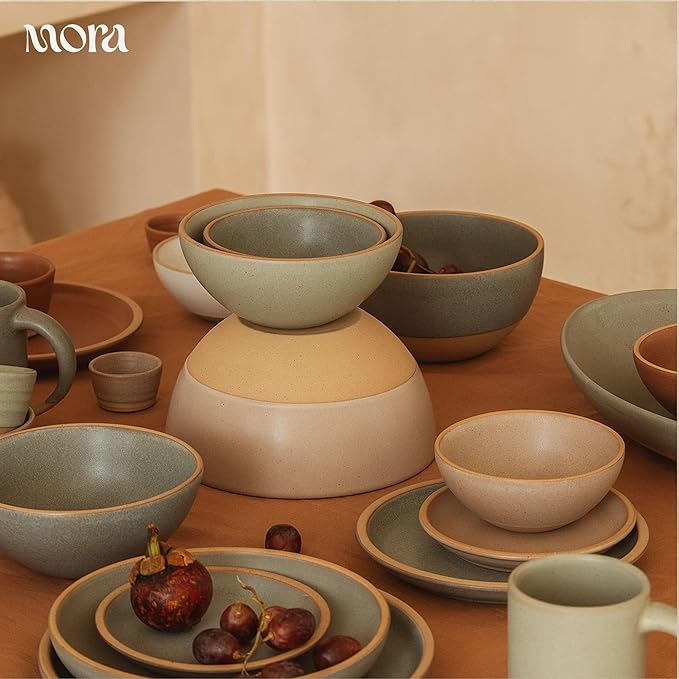 Mora Micro Ramekins Set of 4, 6oz Ceramic Pottery Baking Dishes - Microwave, Oven and Dishwasher Safe - Mushroom