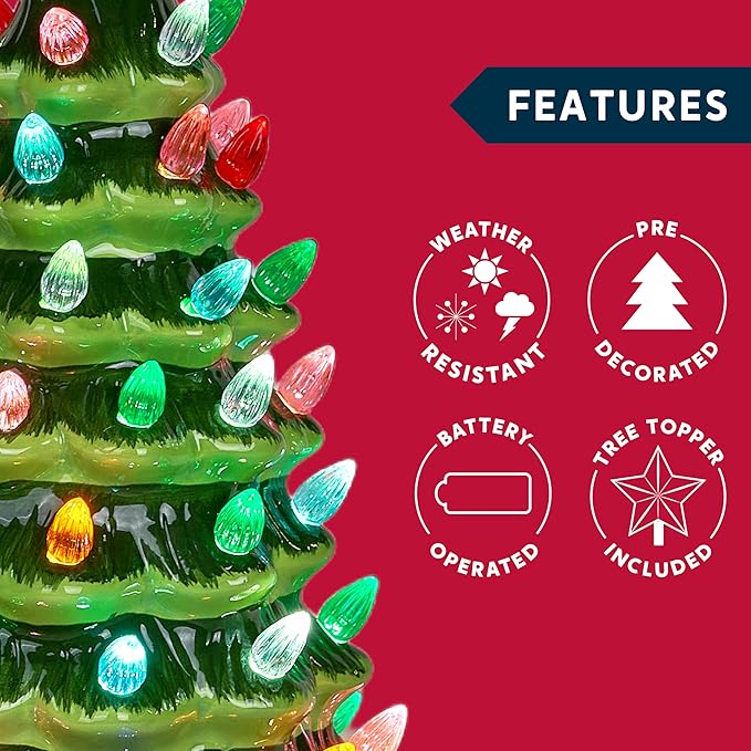 Joiedomi 15" Tabletop Prelit Ceramic Christmas Tree with 70 Multicolor Lights, Hand-Painted Ceramic Tabletop Christmas Tree with Extra Clear Top Star for Xmas Holiday Indoor Decorations