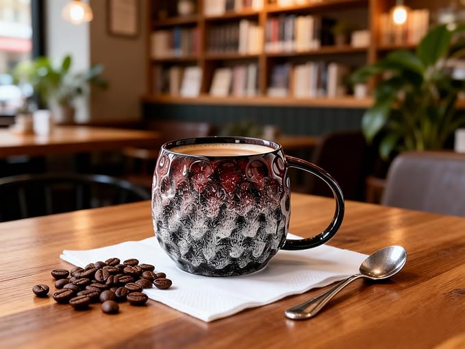 20oz Large handle Ceramic Coffee Mug, Handmade Glaze Color Changing Mug with Easy-Grip Handle, Unique Handcrafted Tea Cup for Home, Office, Gift Giving (red)
