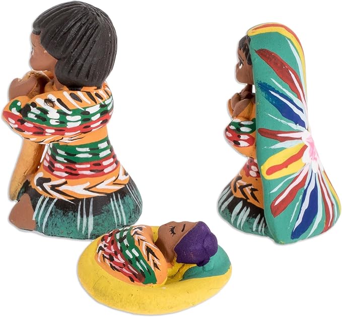 NOVICA Handmade Ceramic Nativity Scene | Multicolor Ornaments Scenes Painted | Small Figurines | Christian Religious | Artisan Crafted Home Deco | Guatemala 2" H x 1" W x 1.2" D (3 Pieces)