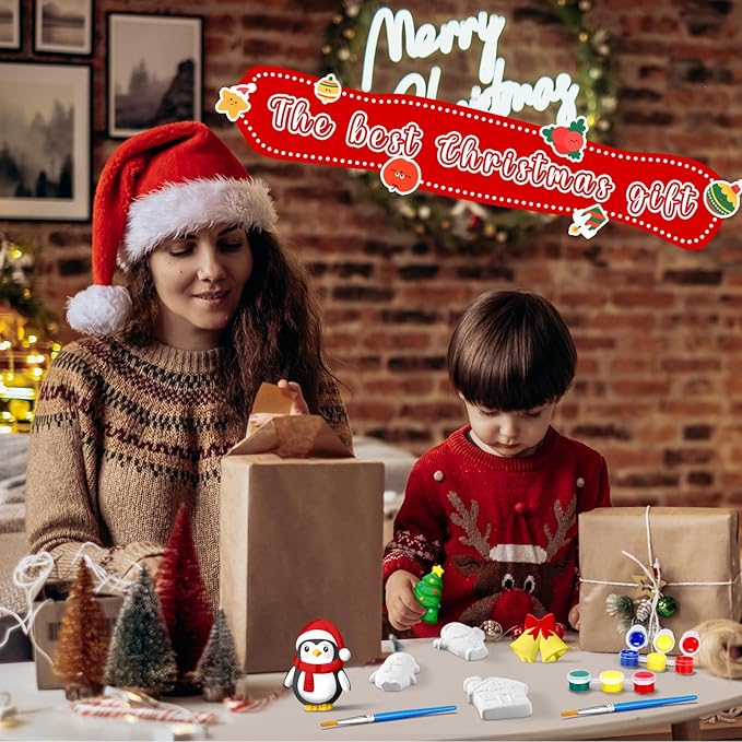 Simgoing 20 Set Christmas Ceramic Painting Kit DIY Ceramic to Paint Your Own Snowman Santa Xmas Tree Penguin Statues Ceramics Christmas Ornaments Crafts for Adults Xmas Party