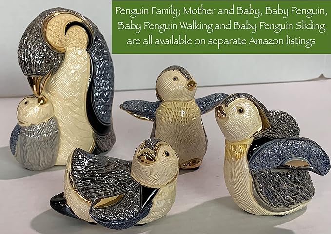 De Rosa Handmade Sculpted Ceramic Baby Penguin Walking Figurine Family Collection