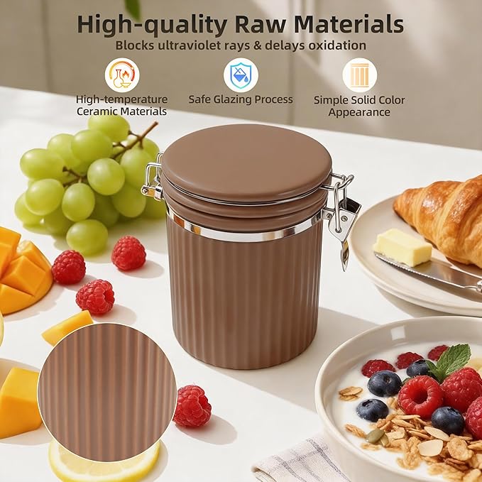 Ceramic Kitchen Canisters Porcelain Food Storage Jar with lie 700ml/24 fl.oz Airtight Freshness Oxidation-Resistant for Flour, Sugar, Coffee,Tea, Oatmeal, Biscuits, Pantry & Countertop Organization