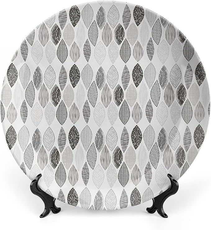 XISUNYA 6 Inch Decorative Plate, Doodle Round Porcelain,Woodland Forest Pattern Abstract Leaves Sketch Print Ornament Display Plate Handmade Plate Wedding Christmas Thankgiving Gifts