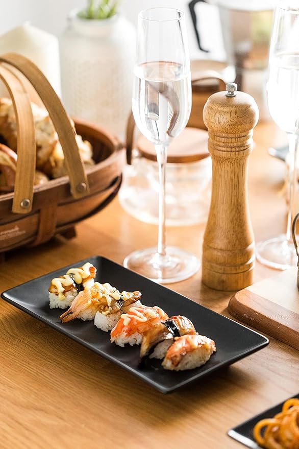 LAUCHUH Serving Platters, 10” Porcelain Serving Tray Sushi Plates Rectangular Platters for Christmas, Thanksgiving, Sushi, Dessert Cake, Appetizers, Meat, Set of 4, Black