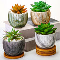 Marbling Ceramic Flower Pot 3.35 Inch Succulent Small Plant Cactus Herbs Planter Ceramic Pot with Drainage Hole Matte Round Container(4 Pcs,Modern Style)