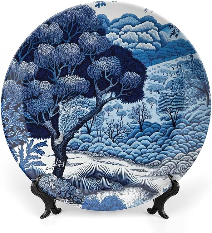 Blue And White Indigo Chinoiserie Fashion Plates for Display Housewarming Gifts Wedding Supplies Wall Office Holiday Party Decorations Personalized Gifts for Men Women Birthday, 6", 7", 9", 10"