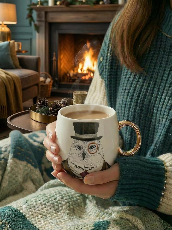 19oz Ceramic Coffee Mug with Gold-Trim Handle, Porcelain Mug for Coffee, Tea & Hot Chocolate, Hand-Painted Artisan Style, Lead-Free, Gift-Ready Box, Not Microwave Safe