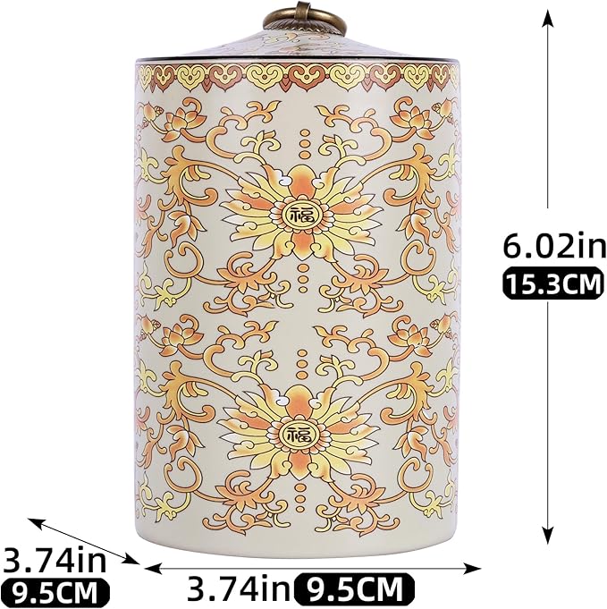 Chinoiserie Porcelain Decorative Jar with Lid,Home Decor Accent, Kitchen Canning Container, Jar for Loose Tea, Pen Holder,21oz Ceramic Vase & Storage Jar (FQM Jar)