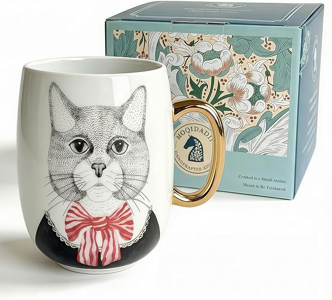 Large 24oz Ceramic Coffee Mug with Gold-Trim Handle, Oversized Porcelain Mug for Coffee, Tea & Hot Chocolate, Hand-Painted Artisan Style, Lead-Free, Gift-Ready Box, Hand Wash Only, Not Microwave Safe