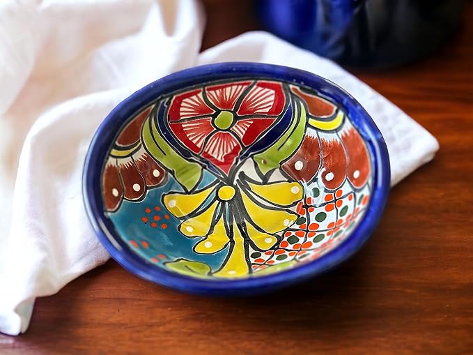 Handmade Talavera Mexican Pottery Salsa Bowl - Unique Oval Design - 6x5x2.5 Inches