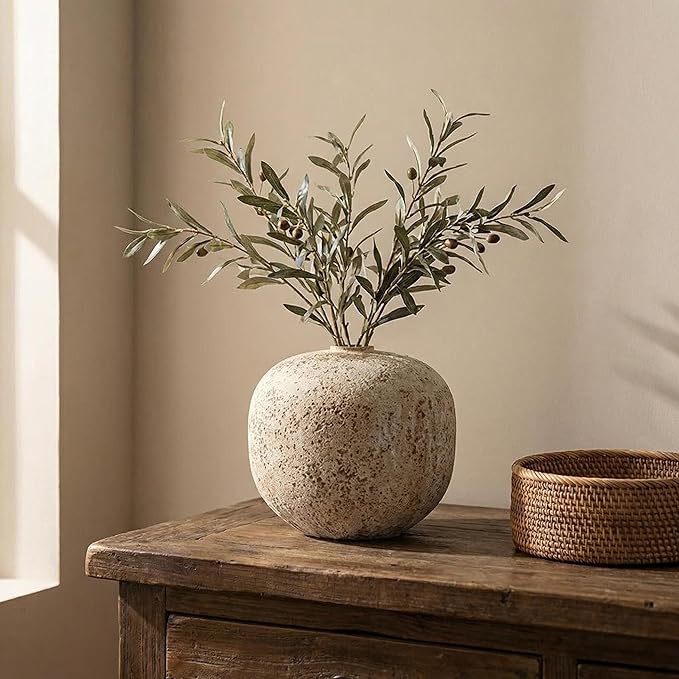 Ceramic Rustic Farmhouse Vase,Extra Large Terra Cotta Vase, Huge Pottery Decorative Flower Vases for Living Room Entryway Table Centerpiece Decor(8.7'' X 9.5'' x 9.5'')