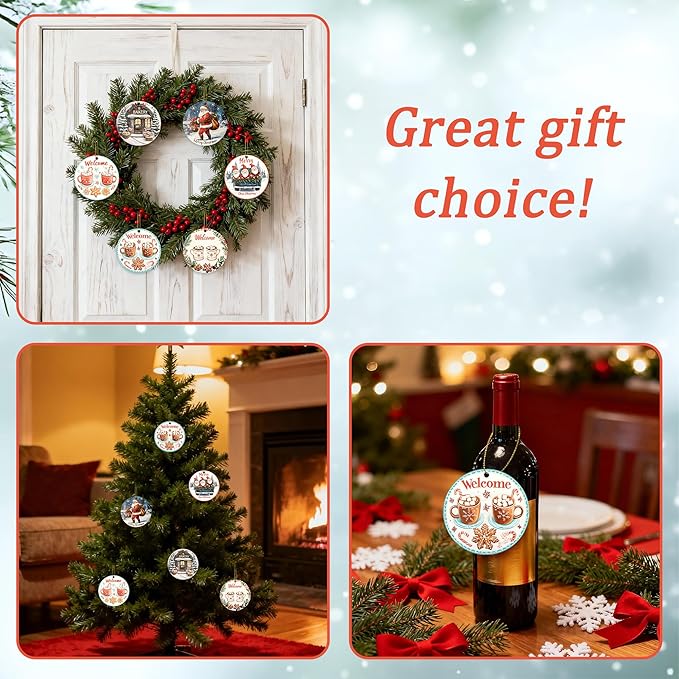 6pcs Christmas Hanging Ornaments Set,3.4" Santa Claus Ornaments Ceramic Hanging Ornaments for Christmas Tree Decoration Winter Holiday Xmas Decorations,Keepsake Gifts for Family