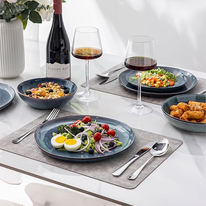 AmorArc Ceramic Dinnerware Sets,Handmade Reactive Glaze Stoneware Plates and Bowls Sets,Highly Scratch Resistant | Dishwasher & Microwave Safe Dishes Set,Service for 6 (18pc)