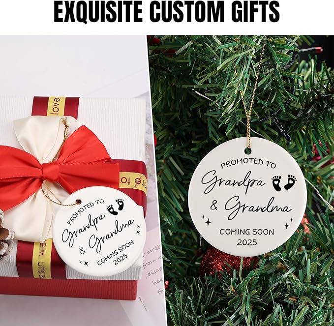 Pregnancy Announcement for Grandparents, 2025 Baby Announcement Ceramic Hanging Ornament for New Grandma & Grandpa, Grandparents to be Keepsake, First Grandchild Gifts-Baby Coming Soon