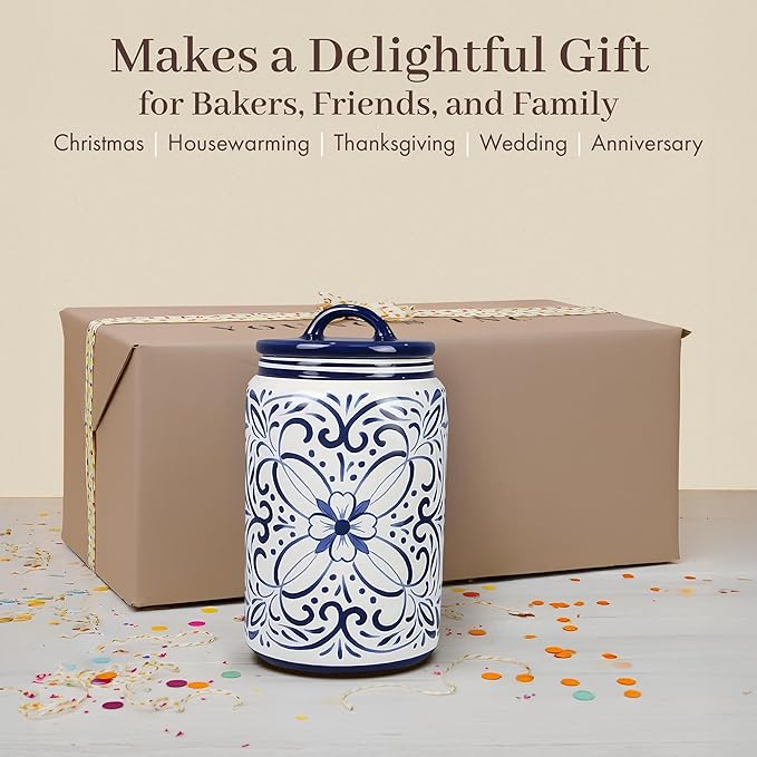 Young's Inc. Ceramic Cookie Jar - Cute Kitchen Counter Storage Canister with Lid - Perfect for Cookies, Coffee, Tea, Candy, Dog Treats, and More - Cookies Finest - Black, White