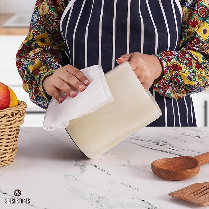 Marble Utensil Holder 6.5 Inch Cream Onyx Wooden Cooking Utensils Set & Spatula Organizer for Kitchen Counter, Stone Utensil Crock & Caddy for Spoon Holder & Farmhouse Decor