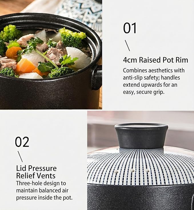 Japanese Clay Pot for Cooking with Lid - Ceramic Casserole Dish & Korean Stone Pot Alternative - Durable Earthenware Nabe Cookware for Rice, Stew & Miso Soup (Non-stick Glaze),3.5L,C