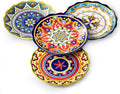UNICASA Ceramic Dessert Plate Set of 4, 9 Inch Snack Plates with Scalloped Edges – Serving Dishes for Salad, Cake, Cheese, Vibrant Boho Decoration, Microwave & Dishwasher Safe