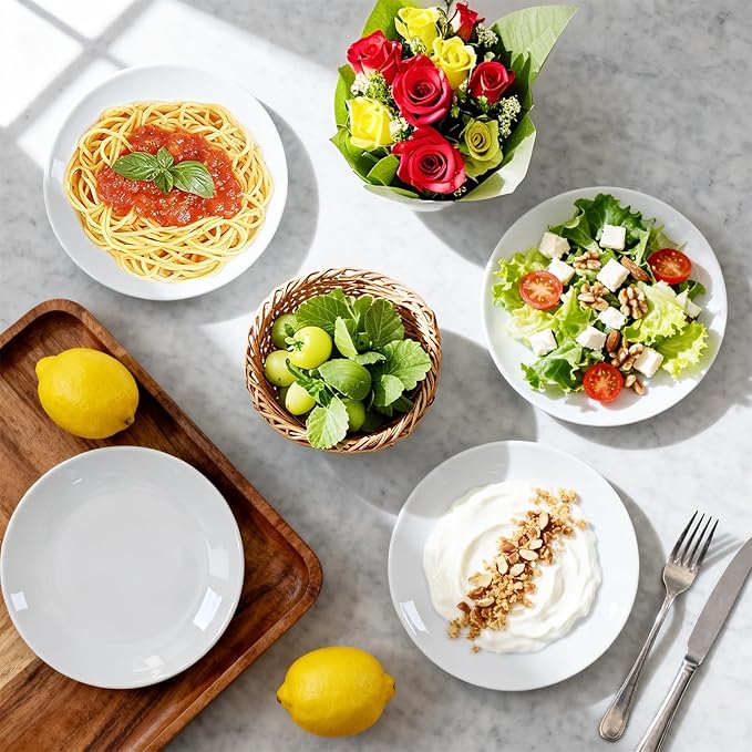 Ceramic Dinner Plates Set of 8, 7 inch White Salad Plates, Porcelain Dessert Plate,Small Appetizer Plate for Cake Snacks Fruit,Microwave Oven and Dishwasher Safe