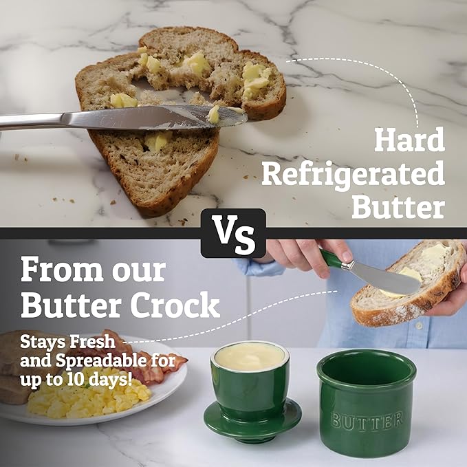 PriorityChef Butter Crock with Lid with Water Line,Ceramic French Butter Dish to Leave On Counter, Formal Garden