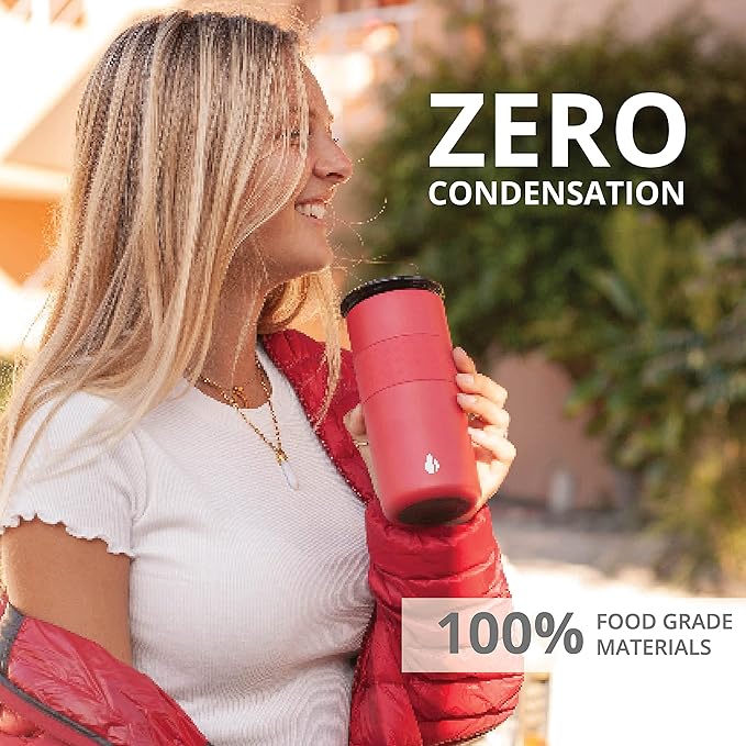 Elemental Personalized Artisan Insulated Tumbler, Triple Wall Coffee Travel Tumbler, Reusable Stainless Steel Coffee Tumbler with Ceramic Lid, Thermal Coffee Cup for Hot & Cold, 16oz - Red