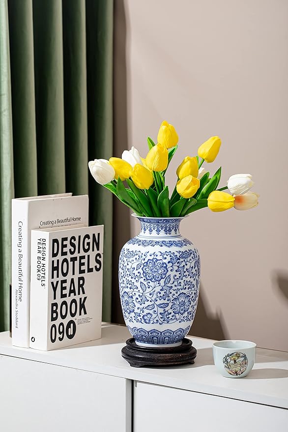 Blue Vase, Chinoiserie Vase, Ginger Jar Vase for Home Decor, Blue and White Porcelain Decor,9 "H