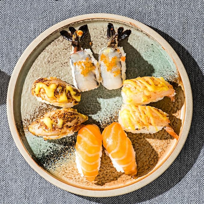 UNICASA Sushi Plate Set with Chopsticks & Sauce Dishes,Handcrafted Japanese Ceramic Dinnerware Set,Dishwasher Safe Sushi Dish -7 Pieces