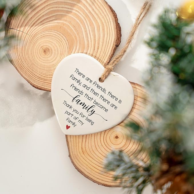 NGHYANA Christmas Tree Ornaments 2025 Heart Shaped Ceramic Family Friends Ornament 3.1 Inch Hanging Keepsake Gift