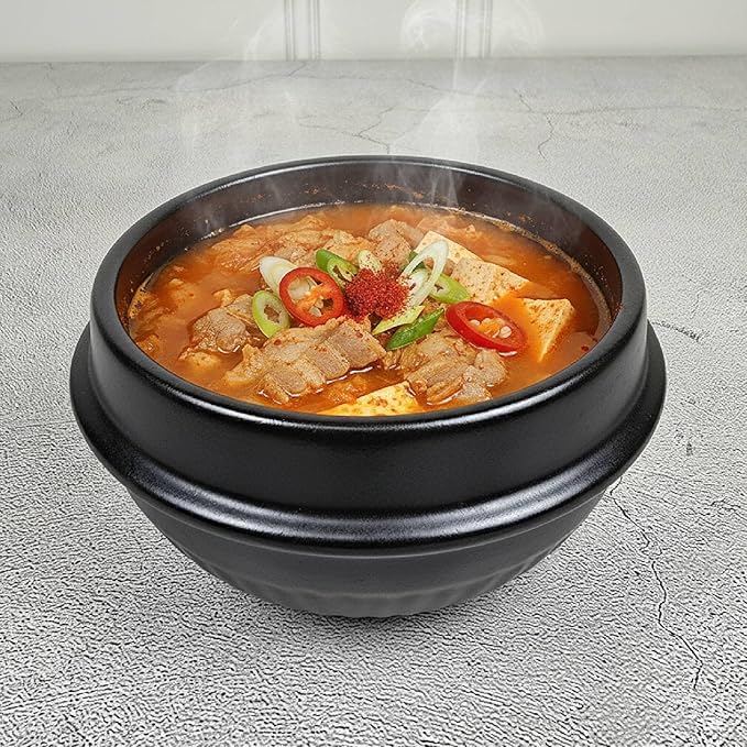 Korean Hot Pot Ttukbaegi 7 Inch Dolsot Clay Cooking Bowl, Direct Fire Safe Ceramic Casserole for Soup, Rice, Noodles, Microwave & Dishwasher Safe Stoneware Stew Pot, Made in Korea, 2.6 Inch Height