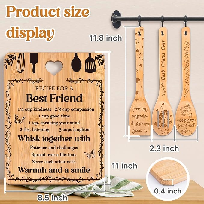 Best Friend Birthday Gifts for Women - Bamboo Cutting Board Set, Bestie Friendship Gifts for Women, Ideal Gifts for Birthday Graduation Wedding Job Move House Christmas Thanksgiving.