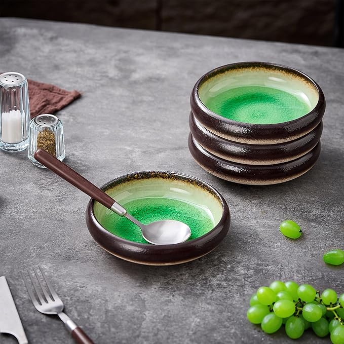 Ceramic Dessert Plates Set of 4, 6 Inch Mini Appetizer Plates Set, Stoneware Small Plate Set for 4, Handmade Round Dishes for Home Decor, Microwave,Oven,and Dishwasher Safe, Green