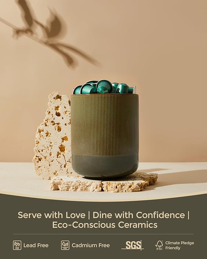 Utensil Holder, 7.3"+5.3" Ceramic Kitchen Utensil Holder for Countertop, Large Cooking Utensil Organizer, Modern Utensil Crocks Spatula Holder for Farmhouse Kitchen Counter Decor, Brown Green