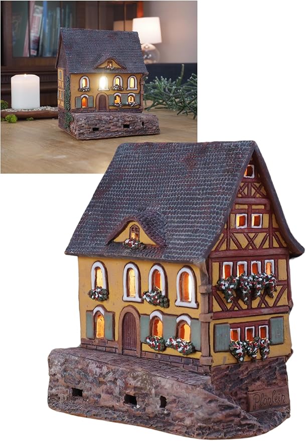 Ceramic Art Tealight Candle Holder Room Decoration Handcrafted Collectible Miniature Aroma Light House Plönlein, Rothenburg, Germany C260