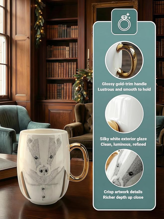 Large 24oz Ceramic Coffee Mug with Gold-Trim Handle, Oversized Porcelain Mug for Coffee, Tea & Hot Chocolate, Hand-Painted Artisan Style, Lead-Free, Gift-Ready Box, Hand Wash Only, Not Microwave Safe