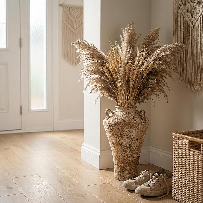Ceramic Rustic Farmhouse Vase,Extra Large Terra Cotta Vase, Huge Pottery Decorative Flower Vases for Living Room Entryway Table Centerpiece Decor(12.5'' X 7.8'' x 7.8'') (Castle)