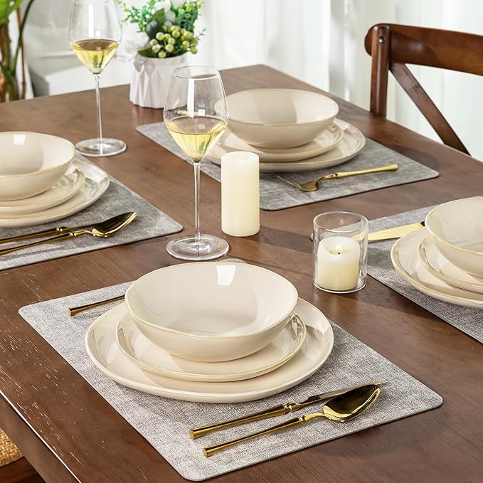 AmorArc Ceramic Dinnerware Sets,Handmade Reactive Glaze Stoneware Plates and Bowls Sets,Highly Scratch Resistant | Dishwasher & Microwave Safe Dishes Set,Service for 8 (24pc)