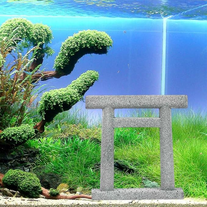livelyfish Japanese Fish Tank Decorations Asian Aquarium Decor Torii Gate Ornament Japanese Shrine Oriental Pagoda Aquarium Sandstone Bridge Statues Betta Fish Decorations for Tank, L3