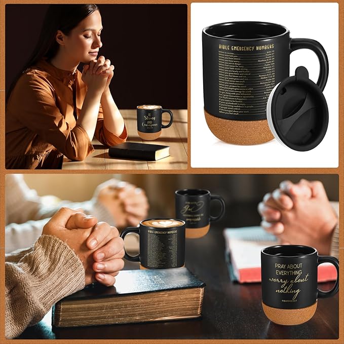 24 Set Christian Mugs Mothers Day Gifts Bulk Ceramic Coffee Cups with Bible Verses Religious Gifts for Church Office Women Men Employee Coworker Appreciation Mugs, 15 oz (Black)